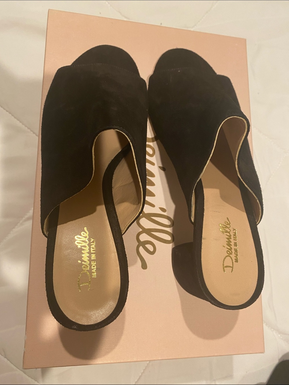 Black Suede Open-Toe Slide Heels